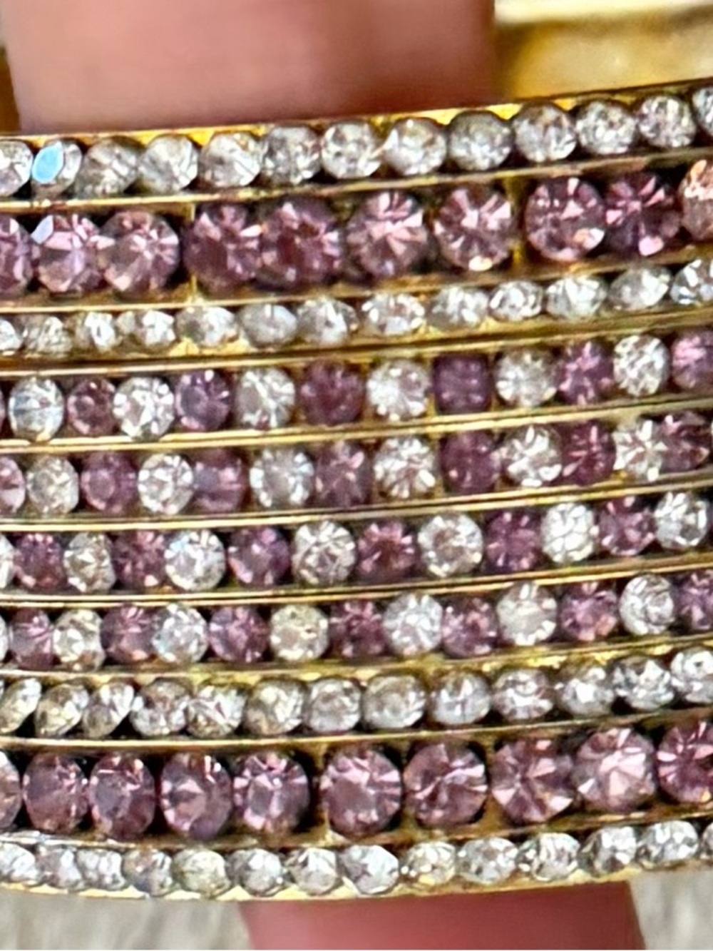 Gold Tone Purple Rhinestone Bangle Set 6PC Crystal Stack Bracelets